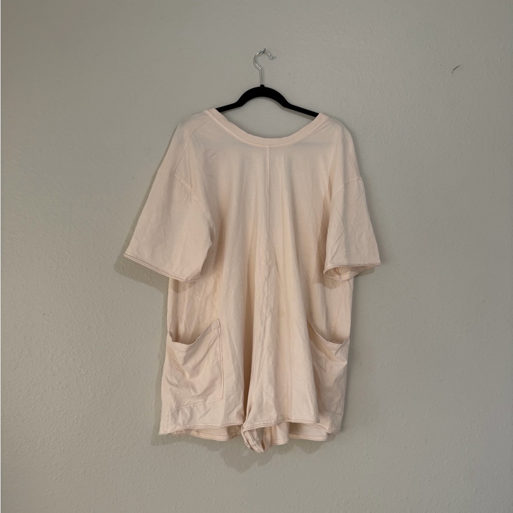 Cream Short Sleeve Romper with Pockets